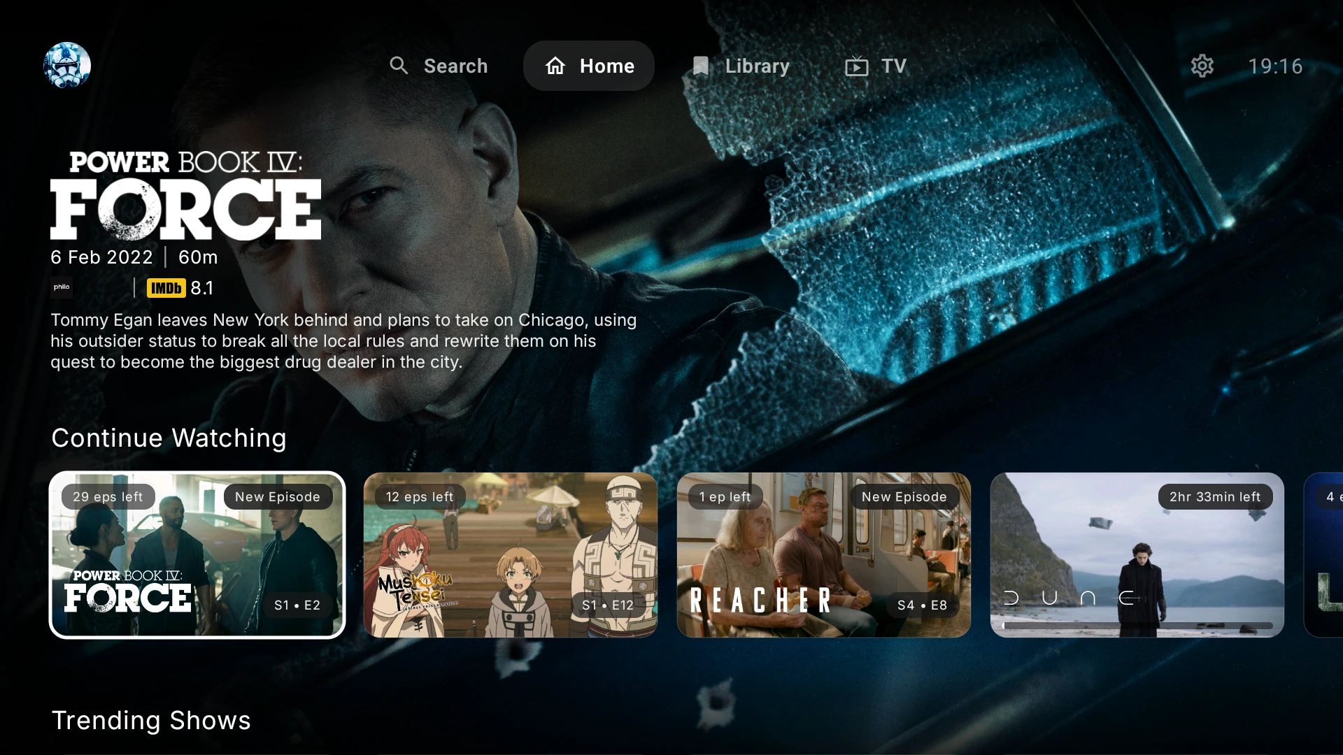 ARVIO 2.0 home screen on Android TV